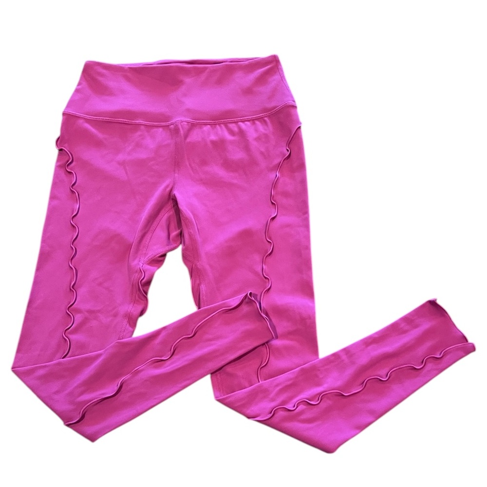 Free People Movement Leggings Fuchsia Ruffle Stitched Detail Front & Back Small